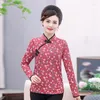 Etnik Giyim Qipao İlkbahar ve Yaz İnce Uzun kollu Toz Tozlar T-Shirt Göbek Kapağı Geliştirilmiş Cheongsam Üst Anne Kurulu Çiçek Gelgit