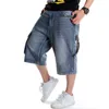 Heren shorts Heren plus maat losse baggy denim korte heren jeans mode streetwear hiphop lange 3/4 vracht shorts pocket bermuda mannelijk blauw 230414