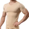 Costumes pour hommes B6325 Homme Maillot de corps en soie glacée T-shirts Mâle Nylon Col en V Manches courtes Hauts Ultra-minces Vêtements de nuit cool