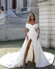 Elegant Satin Mermaid Wedding Dresses With Detachable Train Split Bridal Gown Church Off The Shoulder Boho Vestidos de novia