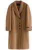 Mezclas de lana para mujer DUSHU 100% Lana Temperamento Camel Mujeres Hombro delantero Solo pecho Chaquetas largas de lana Invierno Mujer Abrigos de lana negros 231114