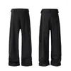 Men's Pants Frayed Black Straight Baggy Cargo For Men Streetwear Y2k Pantalones Hombre Solid Overalls Oversized Casual Trousers