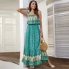 Casual Dresses Summer Fashion Green Sexy Midi Dress For 2023 Women Bohemian Wedding Guest Long High midja mjuk maxi Robe Vestido