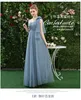 Özel Yapım Tozlu Mavi Nedime Elbiseler Uzun Tül Resmi Elbise Kadınlar Dantel Yukarı Kat Uzunluğu A-Line Tül Düğün Elbise