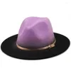 Stingy Brim Hats Autumn Winter Men Kvinnor Sprayade Ull Jazzhatt med Golden Belt Wide Gradient Color Party Fedora