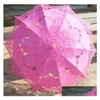 Umbrellas Colourf Cotton Bridal Parasol Handmade Battenburg Lace Embroidery Sun Umbrella Elegant Wedding Party Decoration Drop Deliver Dhzsn