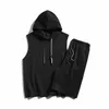 Survêtements pour hommes Été Hommes À Capuchon Sans Manches Ensemble Hip Hop Mode Survêtement Streetwear Pull Lâche T-shirt Gilet Cordon De Serrage Ensemble 2pc 230414