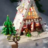 Blockerar Creative 2159pcs Christmas Tree Winter Village House With Lights Model Building Moc Snow Hut Mini Bricks Toys Xmas Gifts 231114