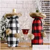 Decorazioni natalizie Buffalo Plaid Bottiglia di vino Er Decorativo Polsino in pelliccia sintetica Porta maglione Sacchetti regalo Ornamento per feste Jk2009Xb Drop De Dh8Lk