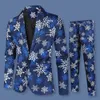 Herrenanzüge, Blazer, 2-teiliges Set, Herrenjacke, Hosenanzug, Cartoon-Santa-Schneeflocke-Druck, Hose, Set, Jahr, Party, Mantel 231113