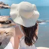 Szerokie grzbietowe kapelusze słoma plażowa dla kobiet Bowknot Pearl Summer Sun Khaki Białe Eleganckie swobodne Gorras Para Mujer Sombrero