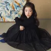 Robes fille enfants filles à manches longues 2023 automne hiver enfant en bas âge robe noire maille Tutu pour les petits 10 12 ans