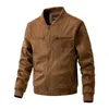 Mäns jackor Autumn Suede Zip-up Casual Work Coats Stand Collar Lång ärmficka överrockar Män toppar utkläder