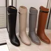 Luxusmarken springen hohe Stiefelschnallen Damen schwarz echtes Leder Kniestiefel schwarz braun Damen Martin Booties weibliche Ritterstiefel Sapatos Mujers