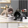 Objetos decorativos Figuras Ornamento de cachorro Big Boca Bldog Butler French Butler Caixa com bandeja nórdica ta dhxw6