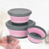 Bento Boxes 3PcsSet Silicone Folding Lunch Box with Lid Portable Picnic Camping Bowl Set Kitchen Tableware Kit Foldable Fruit Salad Bowl 230414