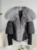 Damen Pelz Faux Winter Frauen Mantel Weiße Ente Daunenjacke Super Große Echte Silber Fuchs Kragen mit Strick Ärmel Mode Oberbekleidung 231113