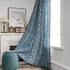 Gardinen halber Verdunkelungsvorhang, Boho-Blau, geometrischer Druck, für Wohnzimmer, Küche, Hintergrund, Cortina, Heimdekoration, 230413