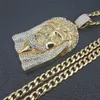 Pendant Necklaces Hip Hop Men Gold Color Iced Out Bling Rhinestone Stainless Steel Big Jesus Piece Necklaces Pendants With Chains Vogue Jewelry T230413