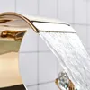 Bathroom Sink Faucets Luxury Brass Waterfall Faucet Three Holes Two Handles Cold Water Wash Basin Tap High Quality Gold Lavabo