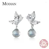 Baumelnde Ohrringe Modian Dazzling Zircon Lovely Butterfly Sterling Silver 925 Drop Earring For Women Moonstone Short Fine Jewelry