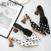 Dress Shoes High Heel Slippers Pointed Toe Shoes Woman Elegant Mules Shoes Women Black White Dot Metal Heel Outdoors Womens Slippers E662 230414