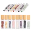 Storage Bottles 6 Pcs/lot 10ml Glass Roll On With Natural Gemstone Roller Ball For Essential Oils Bamboo Lids Travel Cosmetic