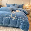 Bedding Set Trendy Brand High end Thickened Warm Milk Velvet Set Four Piece Set Double sided Coral Down Duvet Cover and Plush Bed Sheet Big Brand Fitted Sheet