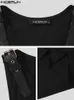 Herentanktops Incerun Solid Color PU Lederen knop Mouwloze straatkleding O-Neck Vesten Zomer Fashion Clothing S-5XL 7 230414