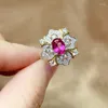 Klusterringar mode rosa topas ring för kvinnor smycken 5x7mm storlek naturlig ädelsten real 925 silver fin födelsedagsfest gåva