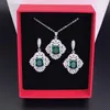 Collier boucles d'oreilles ensemble bijoux de Style européen et américain rectangulaire Zircon émeraude boucle d'oreille anneau trois pièces