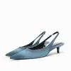 Sandały 2023 Traf Blue Denim Slingback Pumps for Women Sieżą palcowe pięta Letnie Obcasy Obcasy Podstawowe biuro Lady Stiletto