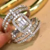 Ringos de cluster Moda geométrica Bling Clear Zircon Stone Wedding Ring For Women Silver 925 Charme elegante Banqueto Jóias finas