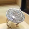 Wedding Rings Luxury Sparkly Big Stone Ring Vintage Zircon Silvery Color For Women Engagement Shiny Party Jewelry Female