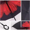 Parapluies Inverse C Poignée Parapluie Coupe-Vent Reverse Sunsn Protection Contre La Pluie Pli Double Couche Inversé Ménage Pluies Diverses Gear S Dh1Sj