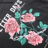 Men's TShirts Distressed TShirt Streetwar Hip Hop Floral Rose Letter Print Vintage Tshirt Men Harajuku Summer Casual Cotton Loose Shirts Top 230414