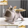 Objetos decorativos Figuras Ornamento de cachorro Big Boca Bldog Butler French Butler Caixa com bandeja nórdica ta dhxw6