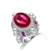 Anéis de Cluster KQDANCE Luxo 925 Sterling Silver Grande Corte Oval 13/18mm Ruby Red Pearls Gemstone Alto Carbono Diamantes Anel Mulheres Finas