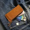 Carteiras carteira de couro genuíno para homens mulheres de melhor grão de grão vintage handmade com zíper longo embreagem masculina saco de celular de bolsa masculino