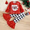 Set di abbigliamento 2024 Abiti natalizi per bambini Costumi di Babbo Natale Top Pantaloni svasati Set Bambini Babbo Natale Abiti natalizi Abiti per feste di compleanno 231113