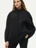 여성 재킷 RR2311 울 블렌드 폭격기 재킷 버튼 단단한 긴 슬리브 탑 코트 캐주얼 느슨한 겨울 따뜻한 여자 Traf 231113