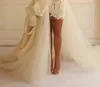 Maison Yeya Abiti di pizzo corto con treno staccabile illusione a maniche lunghe a manica lunga per le vacanze da sposa abito da sposa 0424