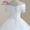 Luxury Crystal Pärlad bröllopsklänning En linje utanför axeln Korta ärmar Vit färg Court Train Wedding Dress Factory Price WX0268