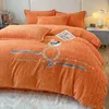 Bedding Set Trendy Brand High end Thickened Warm Milk Velvet Set Four Piece Set Double sided Coral Down Duvet Cover and Plush Bed Sheet Big Brand Fitted Sheet