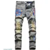 Jeans firmati da uomo Biker strappati effetto consumato Slim Fit Motociclisti Denim per la moda Uomo Lettera Stampa Hip Hop 5rya