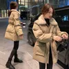 Womens Down Parkas Xpqbb Korean Fashion Women Winter Fur Collar Thick Warm Snow Wear Padded Parka Ladies Street Loose Long Cotton Coats 231114