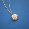 Pendant Necklaces GD Super Flash Sunflower Rotating Necklace Gold Plated Women's Stainless Steel Zircon Clavicle Chain Jewelry