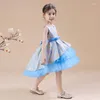 Girl Dresses Girls Blue Print Bridesmaid Dress Flower Kid Wedding Ball Gown Toddler Princess Hi-Low Pageant Evening