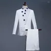 Costumes pour hommes tunique chinoise blazers costume hommes blanc bleu diamant veste mode décontractée boutique impression personnalisée marié smoking tissu