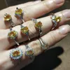 حلقات الكتلة 1pcs/Lot Lot Natural Citrine Ring S925 Sterling Silver Women's Jewelry حجم قابلة للتعديل Anillos Mujer Aro de Luz For